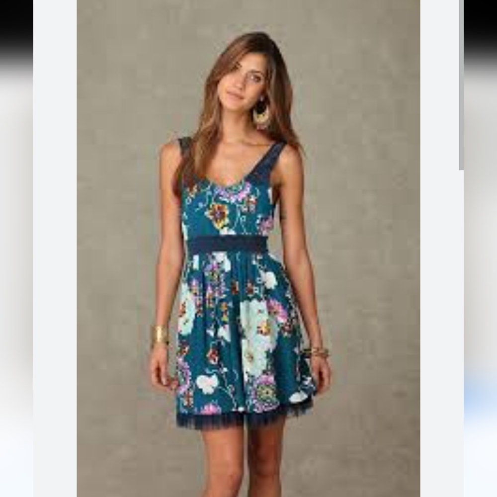 FREE PEOPLE Bohemian Floral Dress Side Zipper